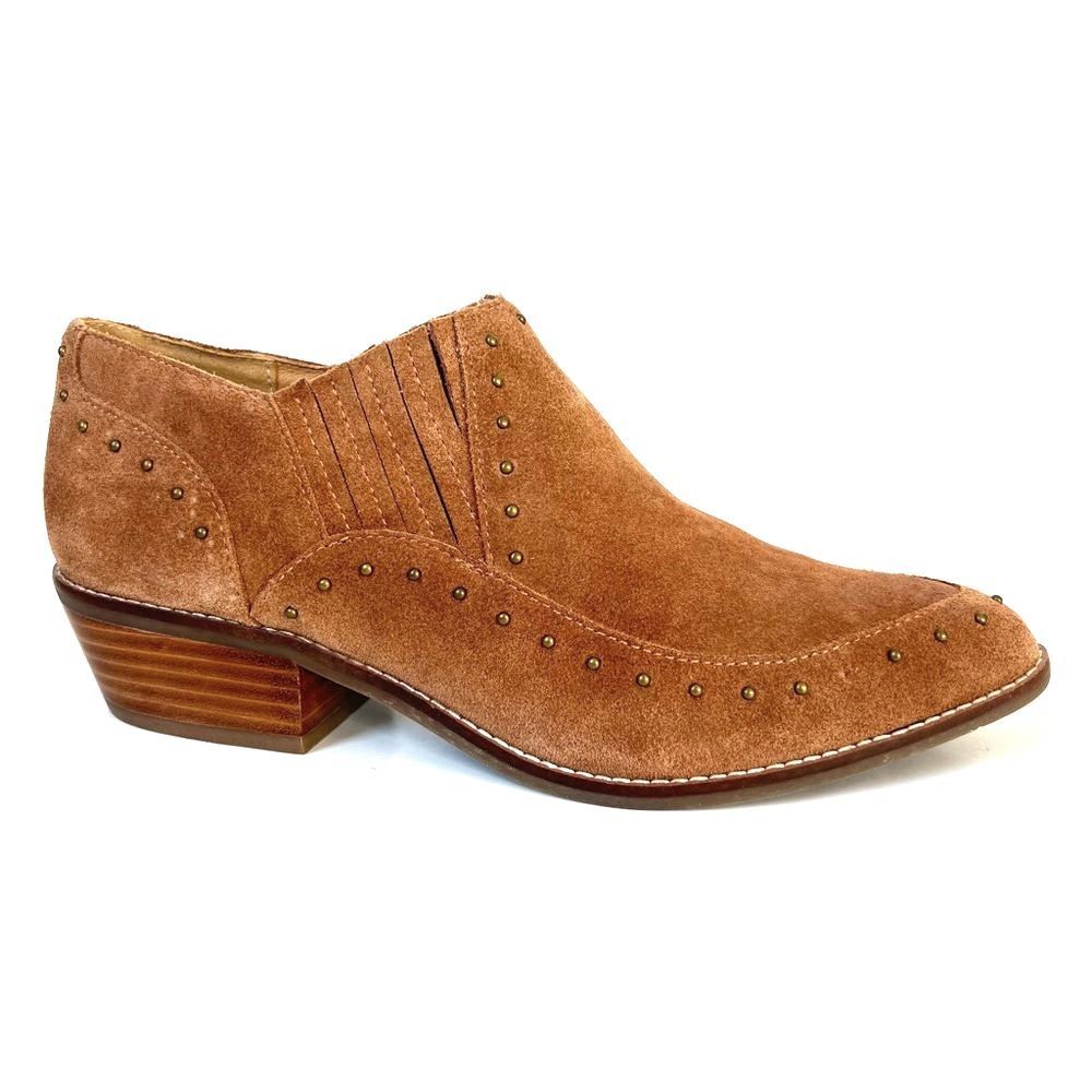 Crown Vintage Kavita Cognac Leather Studded Western Cowgirl Bootie Shoe SZ 7